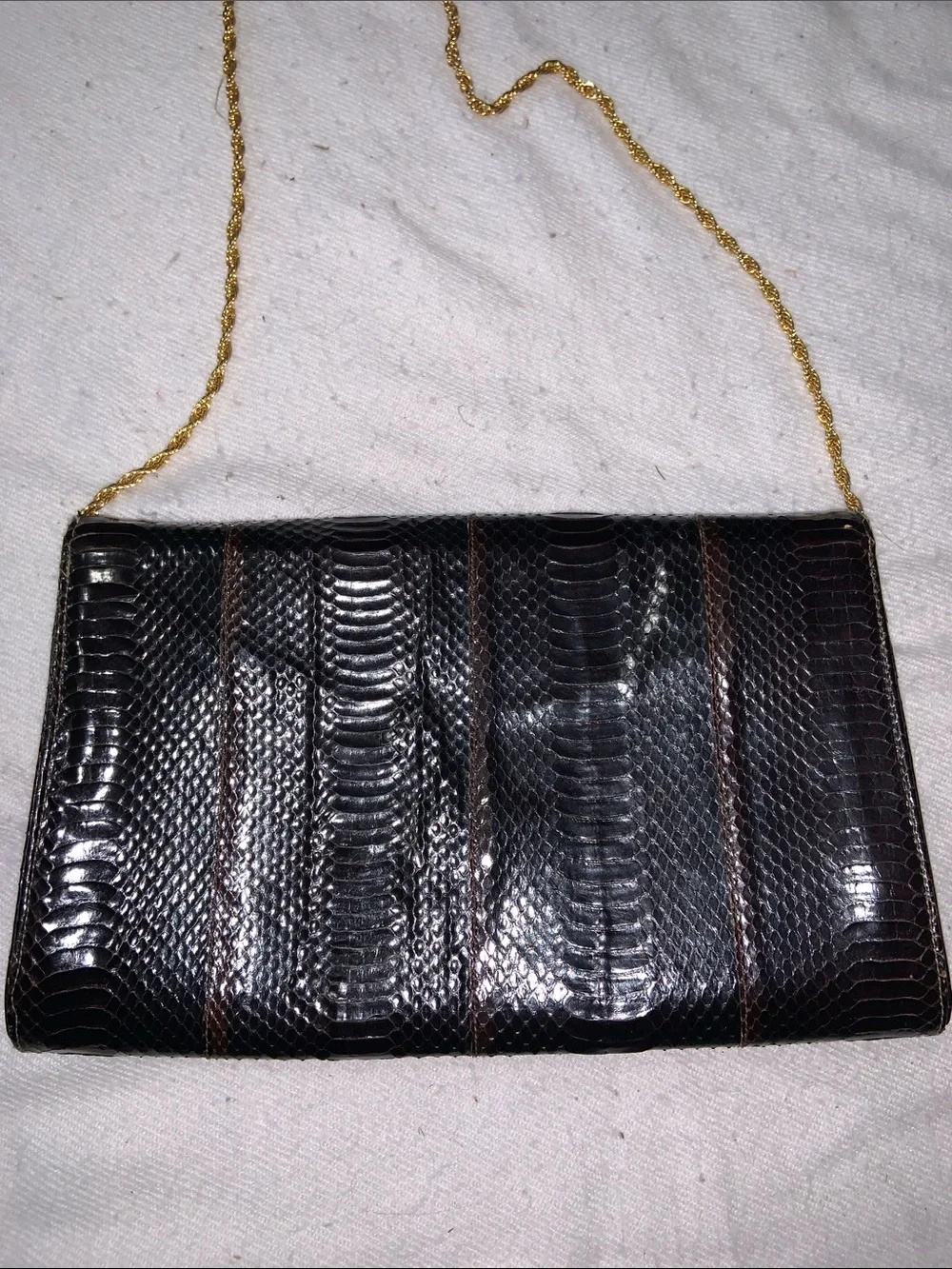 Black/Brown Textured SNAKE SKIN Shoulder Bag with Gold Chain and Lock